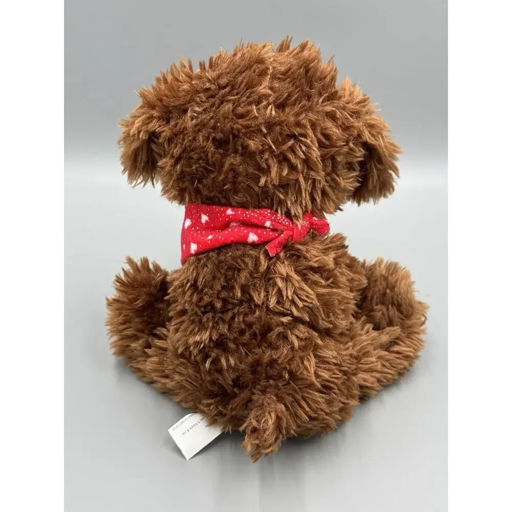 Walmart Dog Puppy Med Brown Plush w/ Red White Heart Bandana 10” Stuffed Animal